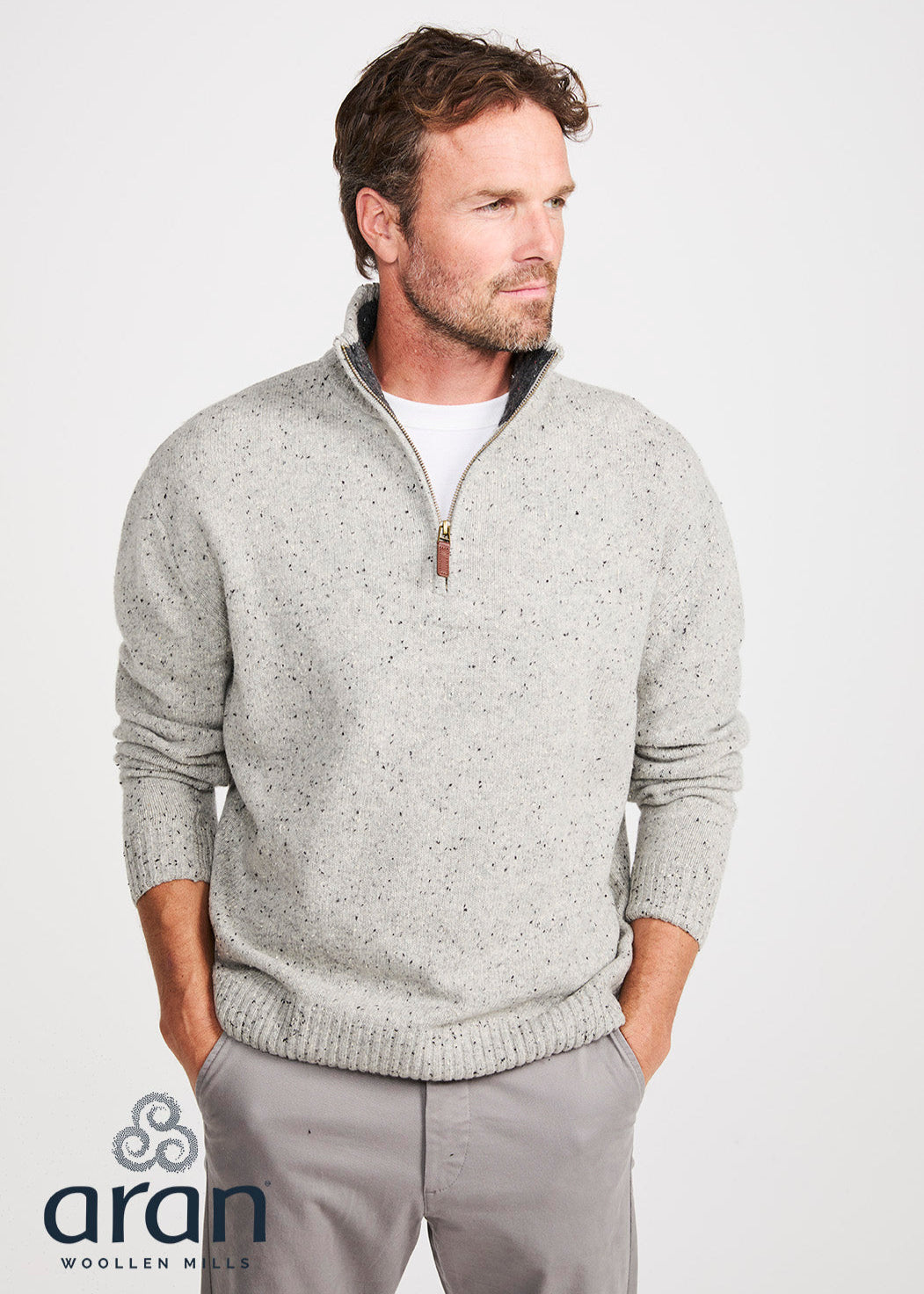 Aran Troyer Zip Sweater | Grey