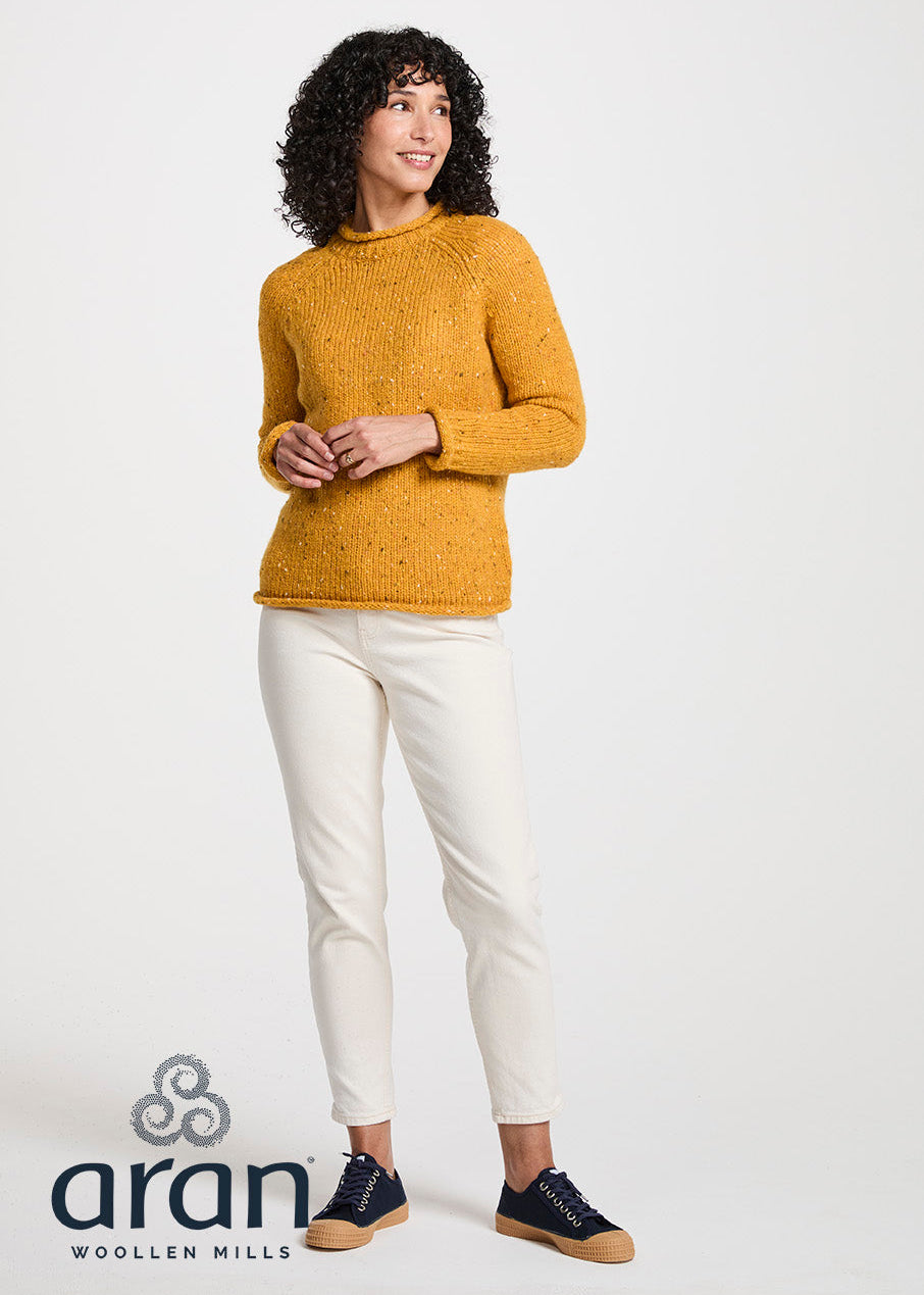 Ladies Donegal Roll Neck Sweater - Sunflower | 100% Wool Knitwear