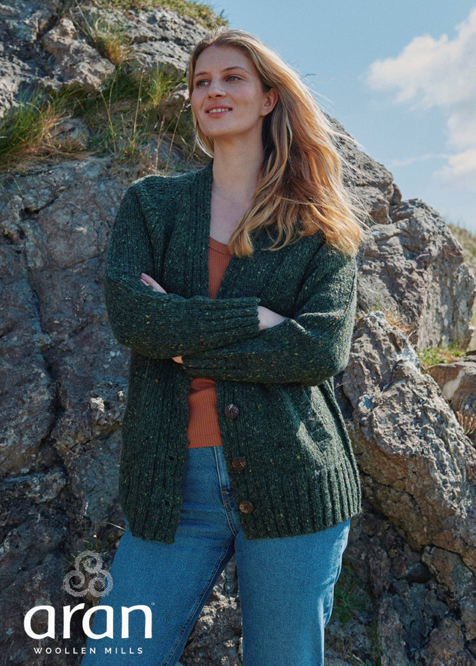 Ladies' Donegal Cardigan with Side Pockets | Green