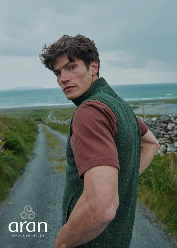 Men's Aran Nepped Gilet | Green 