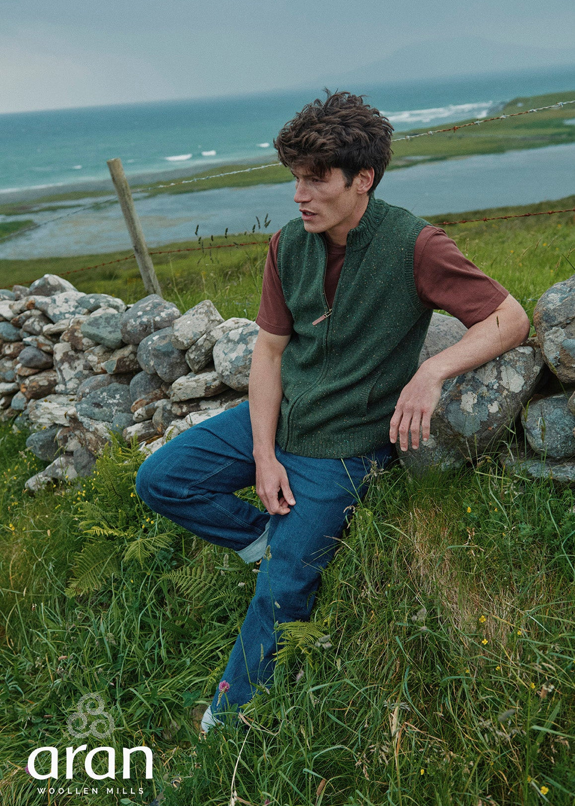 Men's Aran Nepped Gilet | Green 