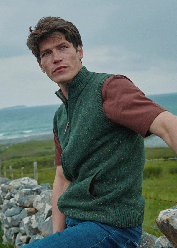 Men's Aran Nepped Gilet | Green