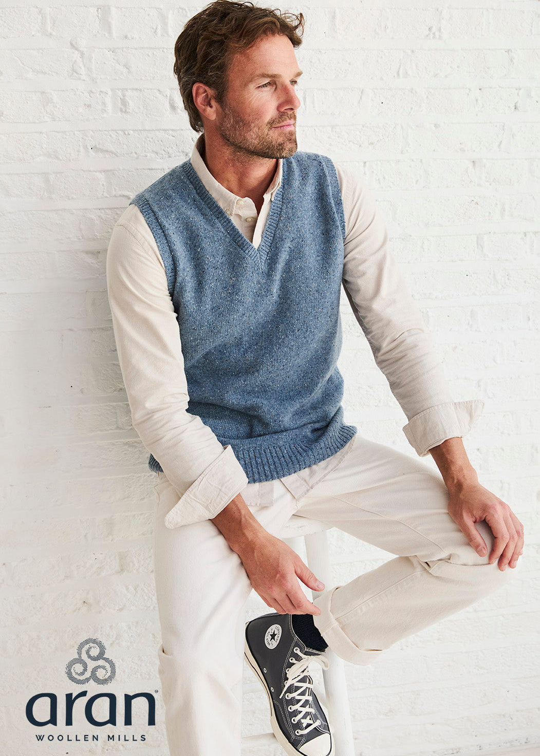 Men's Aran Nepped Vest | Blue - Clearance