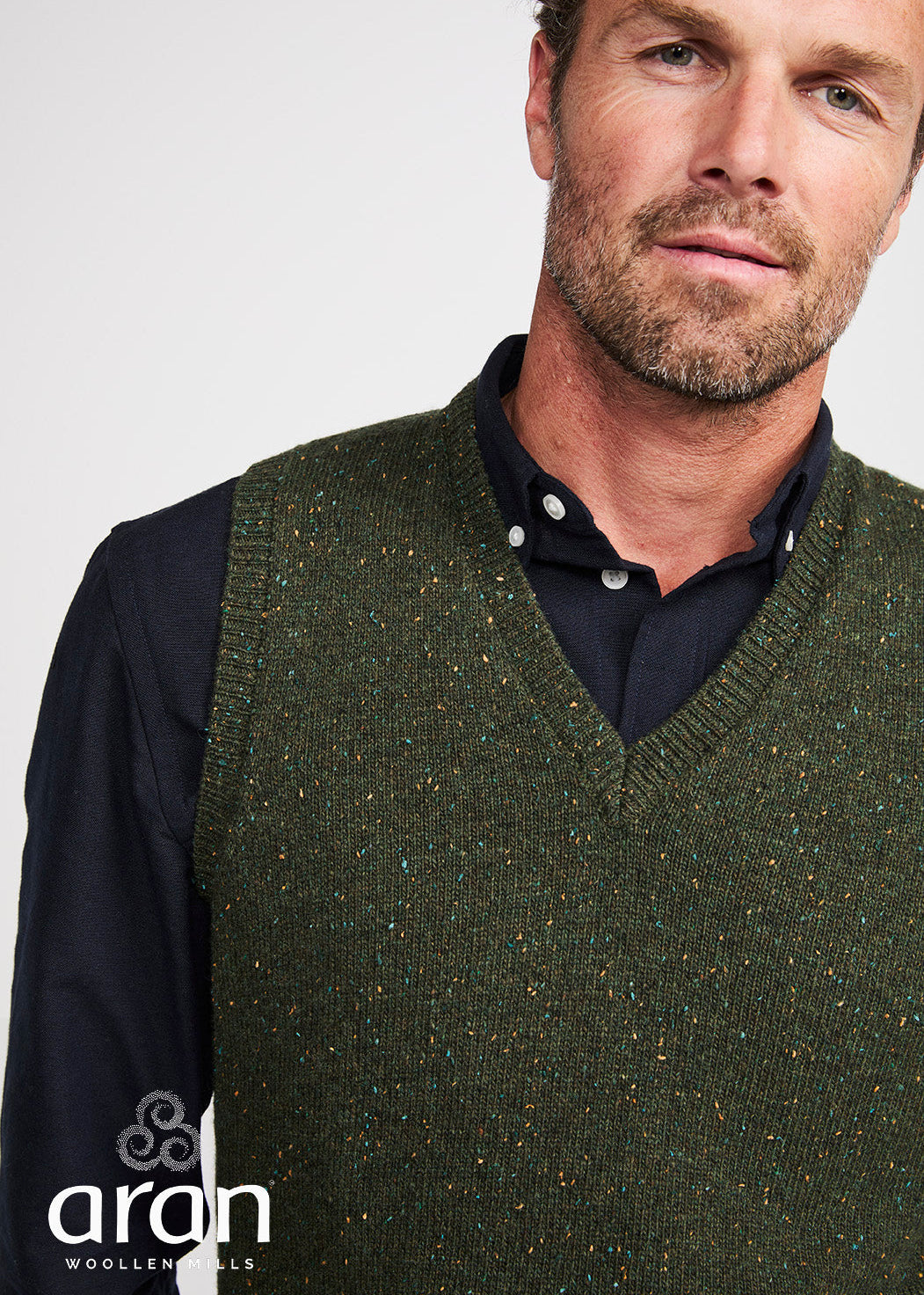 Men's Aran Nepped Vest | Green