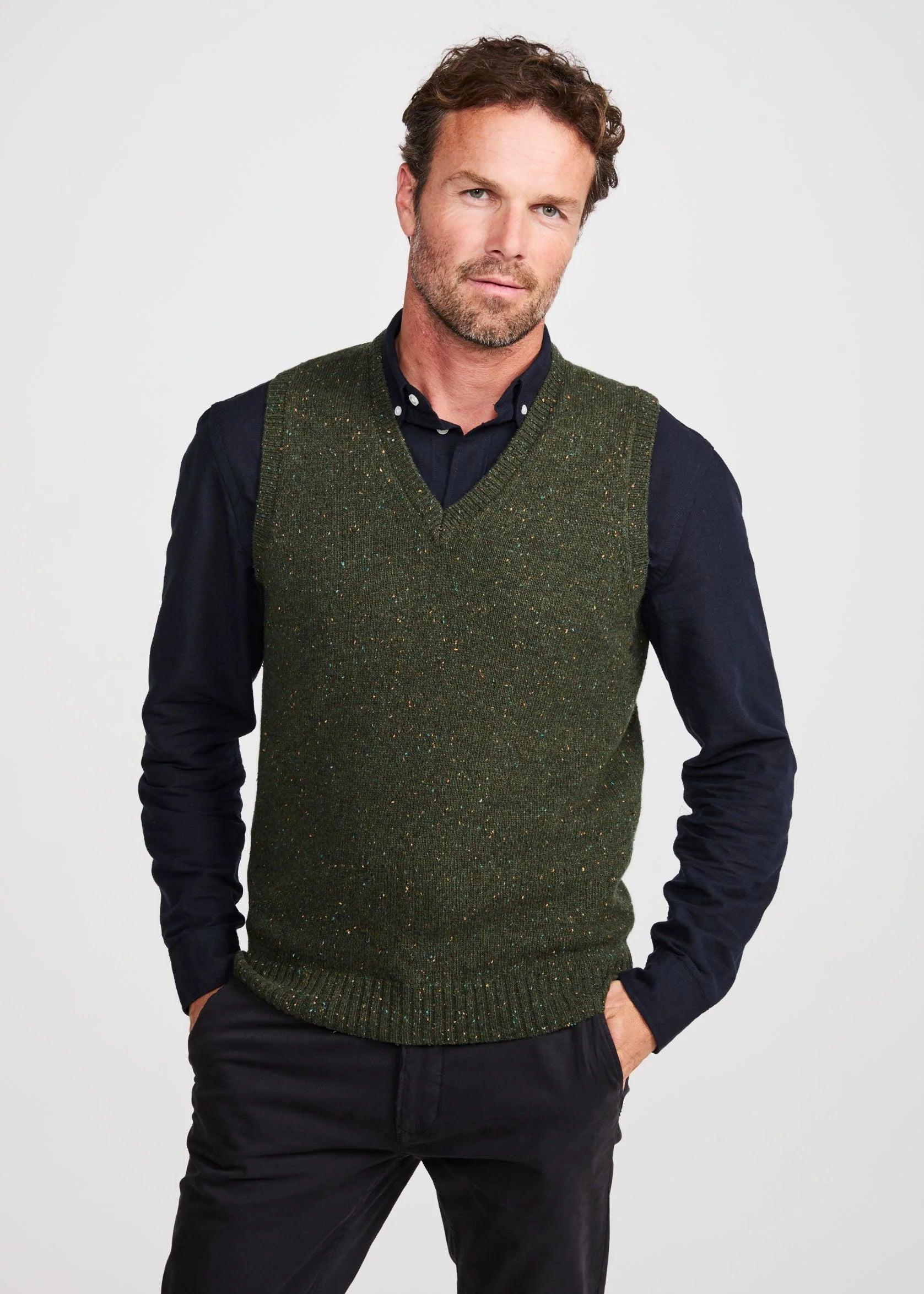 Men's Aran Nepped Vest | Green