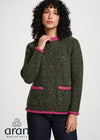 Ladies Raglan Donegal Tweed Cardigan - Green/Pink