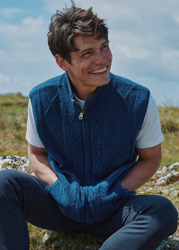 Aran Full Zip Fleece Gilet | Blue