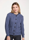 Women's Aran Cardigan in Denim Blue 