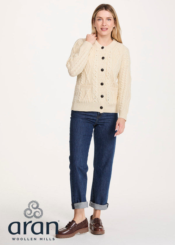 Ladies Aran Cardigan | 100% Wool | Natural
