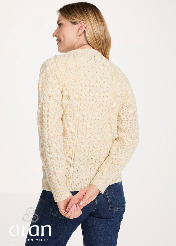 Ladies Aran Cardigan | 100% Wool | Natural