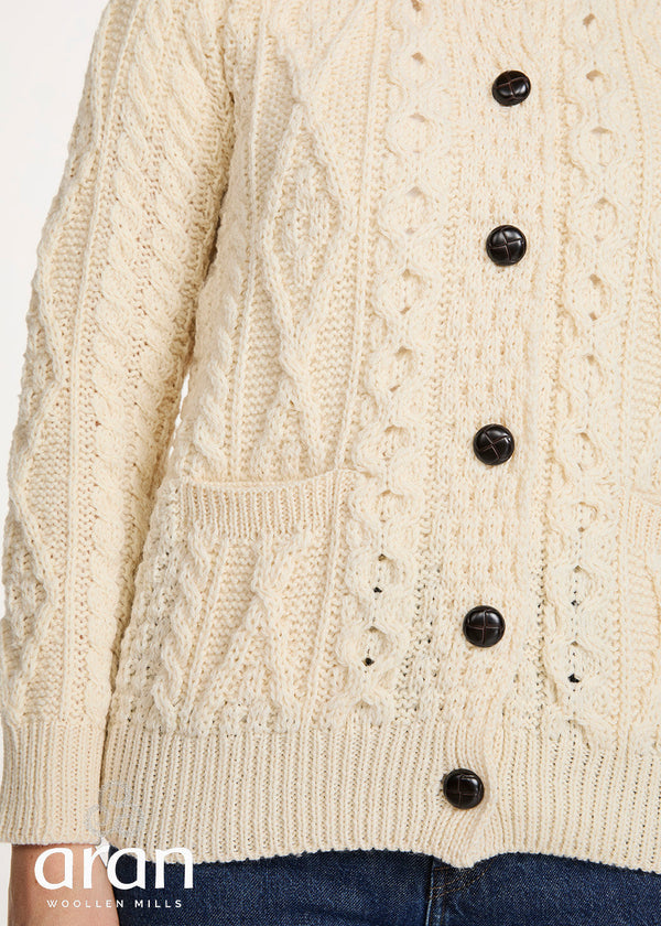 Ladies Aran Cardigan | 100% Wool | Natural
