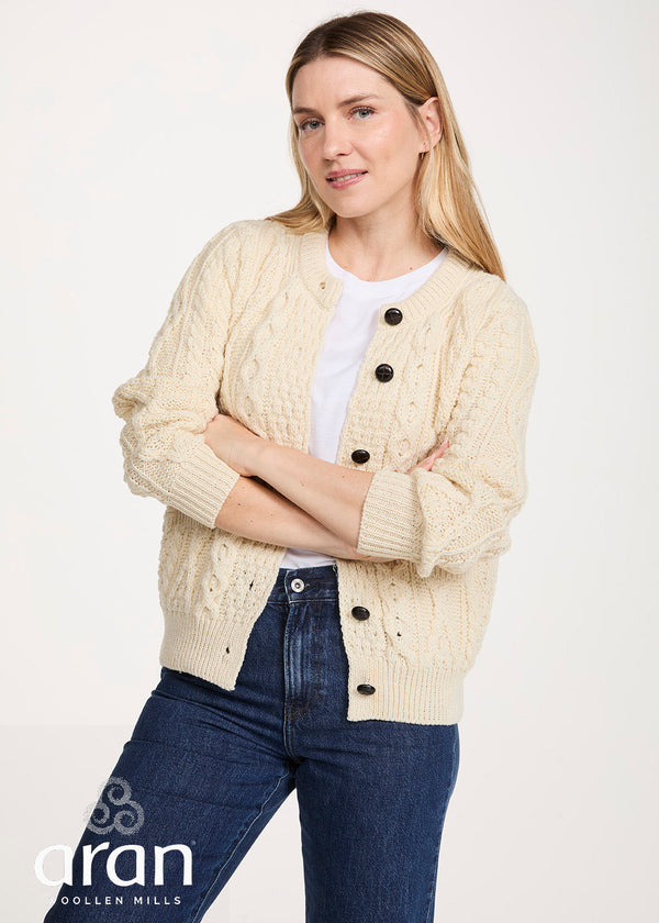 Ladies Aran Cardigan | 100% Wool | Natural