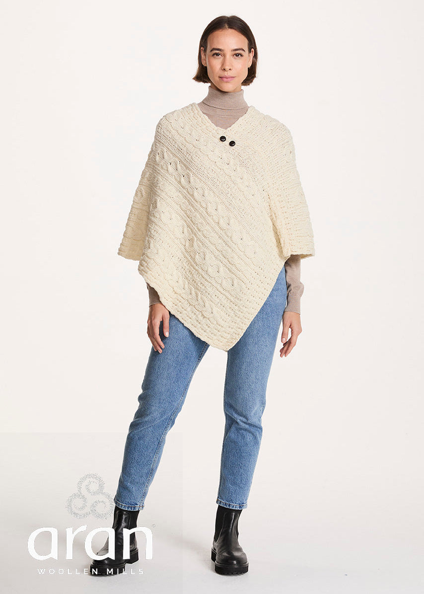 Aran Pure Wool Poncho | Natural 