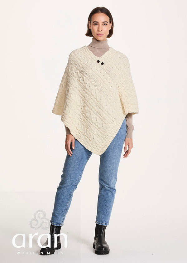 Aran Pure Wool Poncho | Natural 