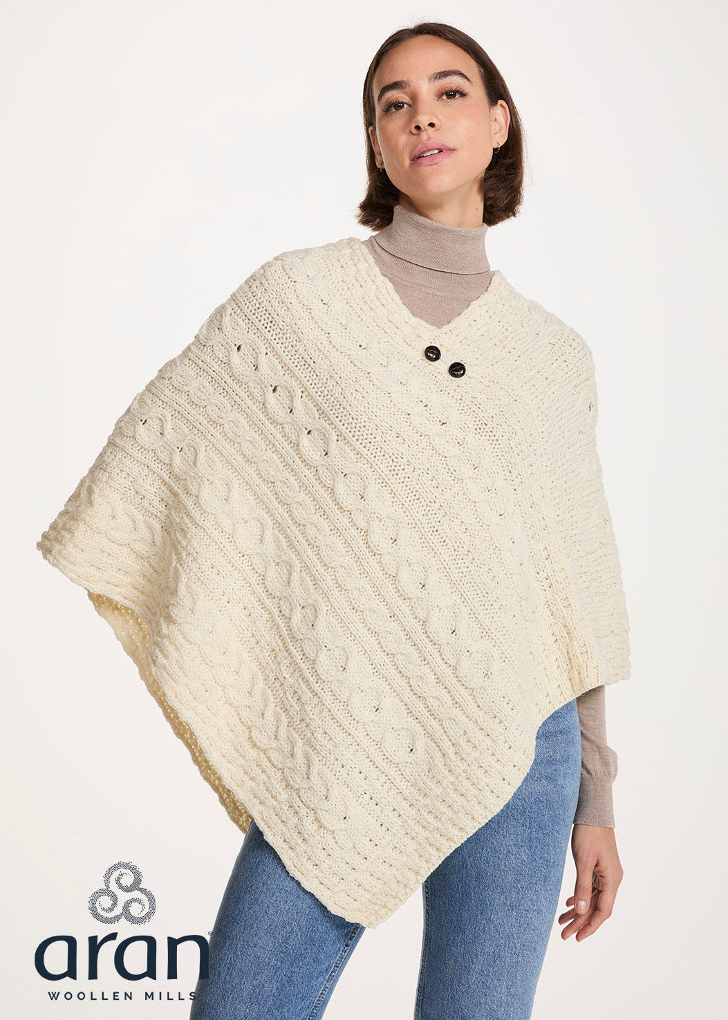 Aran Pure Wool Poncho | Natural 