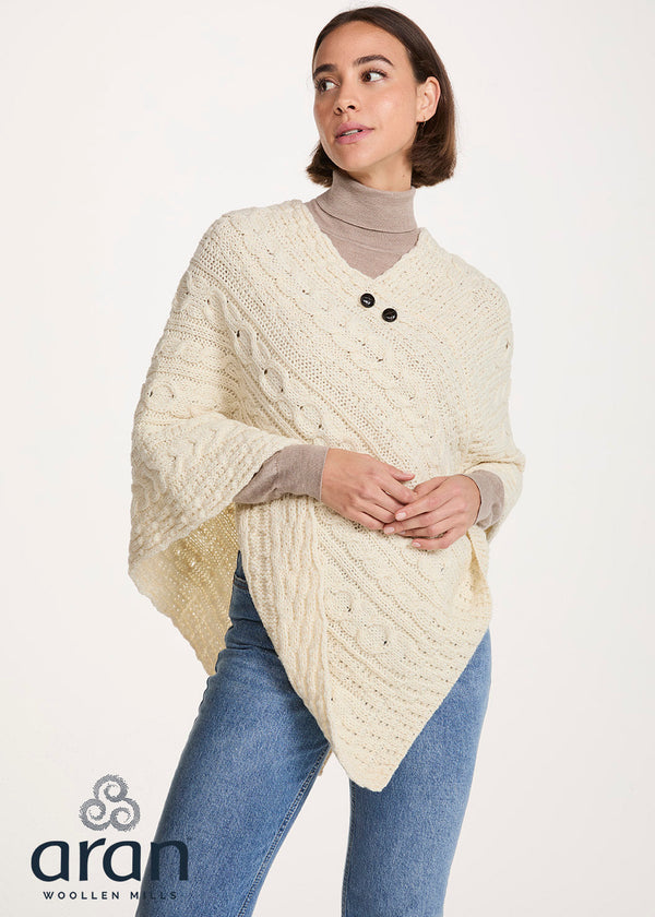 Aran Pure Wool Poncho | Natural 