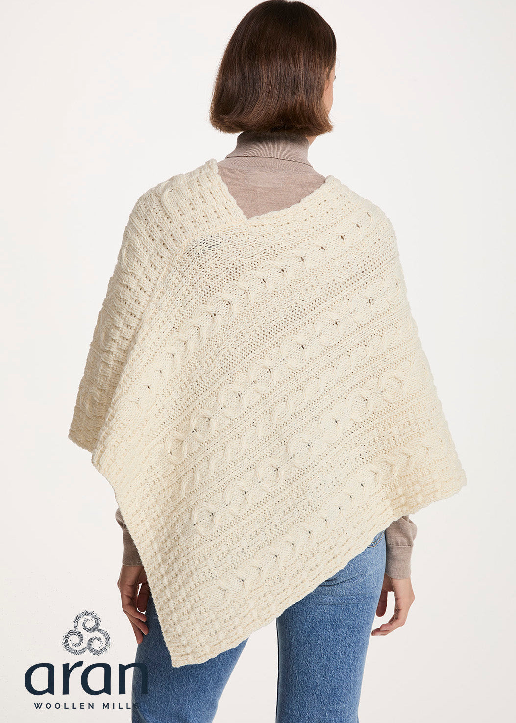 Aran Pure Wool Poncho | Natural 