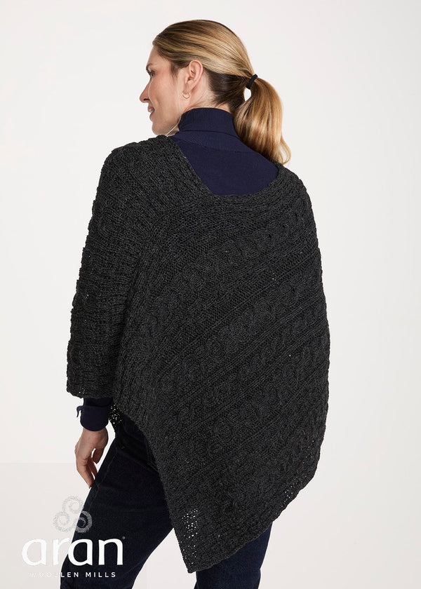 Aran Pure Wool Poncho | Charcoal 