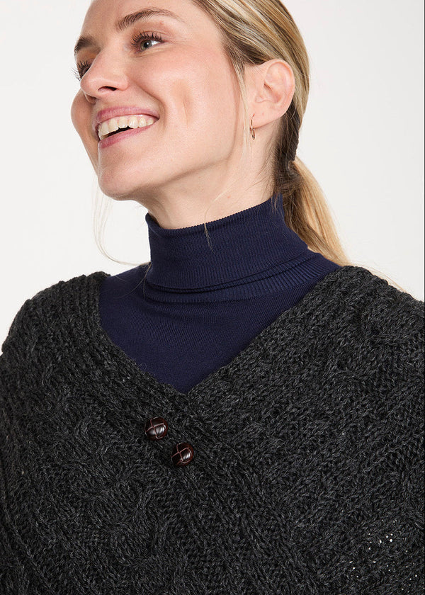 Aran Pure Wool Poncho | Charcoal 