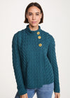 Aran 3 Buttons Trellis Cardigan | Irish Sea