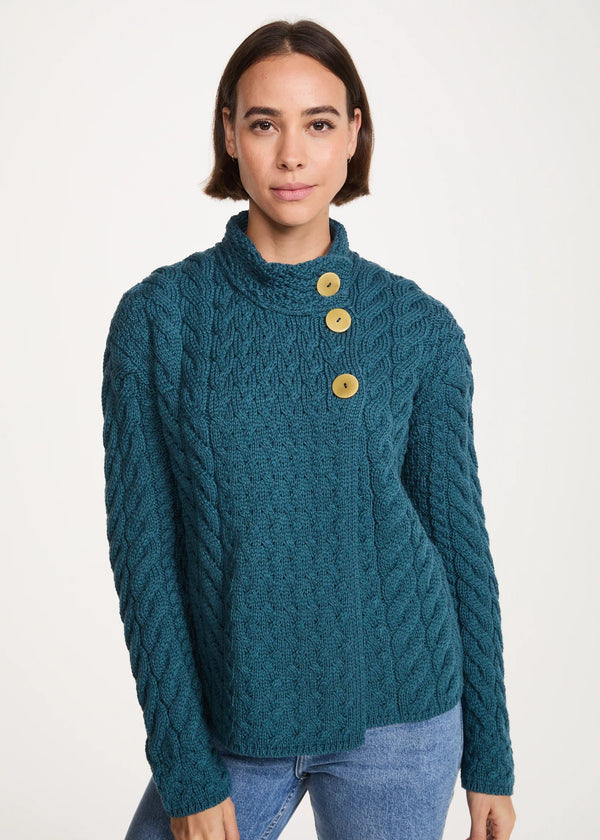 Aran 3 Buttons Trellis Cardigan | Irish Sea