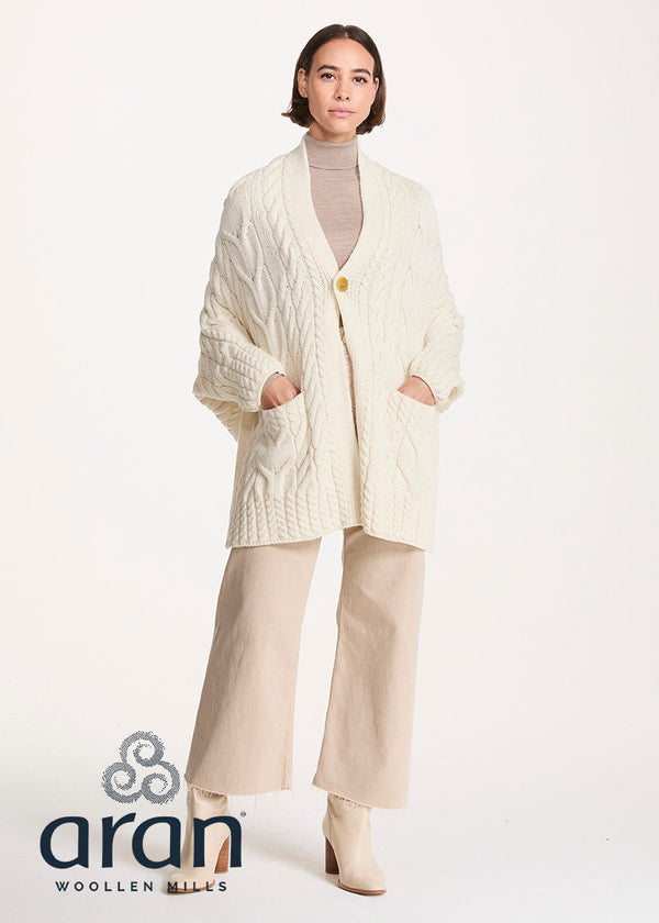 Aran Woollen Mills Knocknarea Wrap Cardigan – Natural