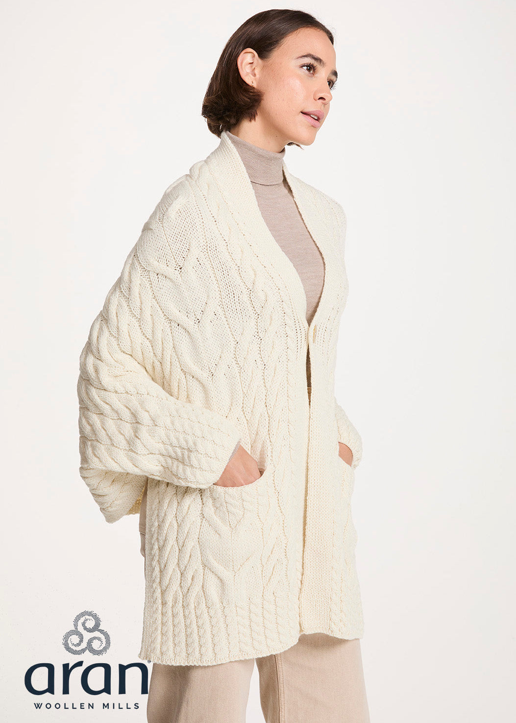 Aran Woollen Mills Knocknarea Wrap Cardigan – Natural