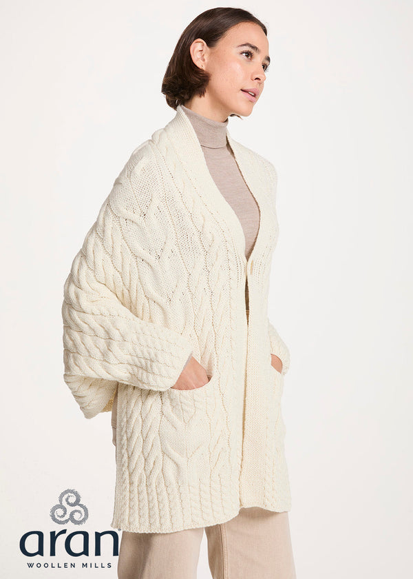 Aran Woollen Mills Knocknarea Wrap Cardigan – Natural