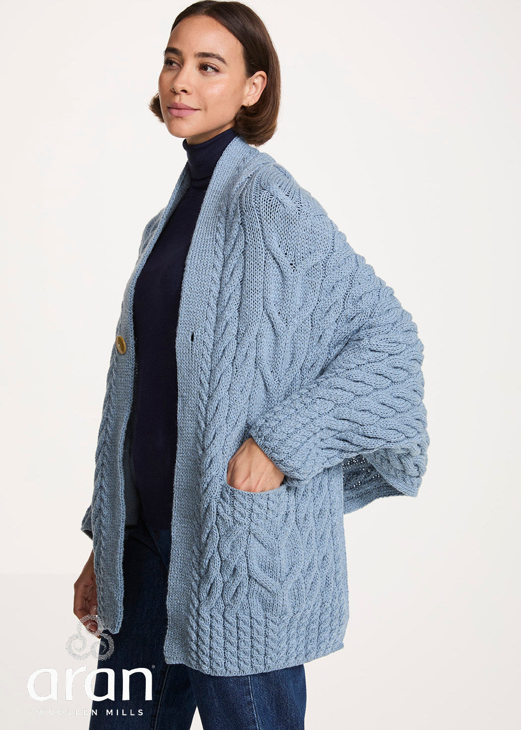 Aran Woollen Mills Knocknarea Wrap Cardigan – Blue