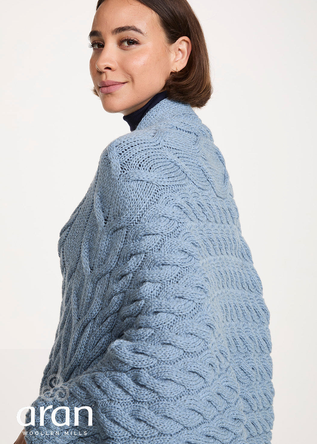 Aran Woollen Mills Knocknarea Wrap Cardigan – Blue