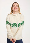 Women's Aran Merino Wool Shamrock Roll Neck Sweater