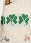 Women's Aran Merino Wool Shamrock Roll Neck Sweater