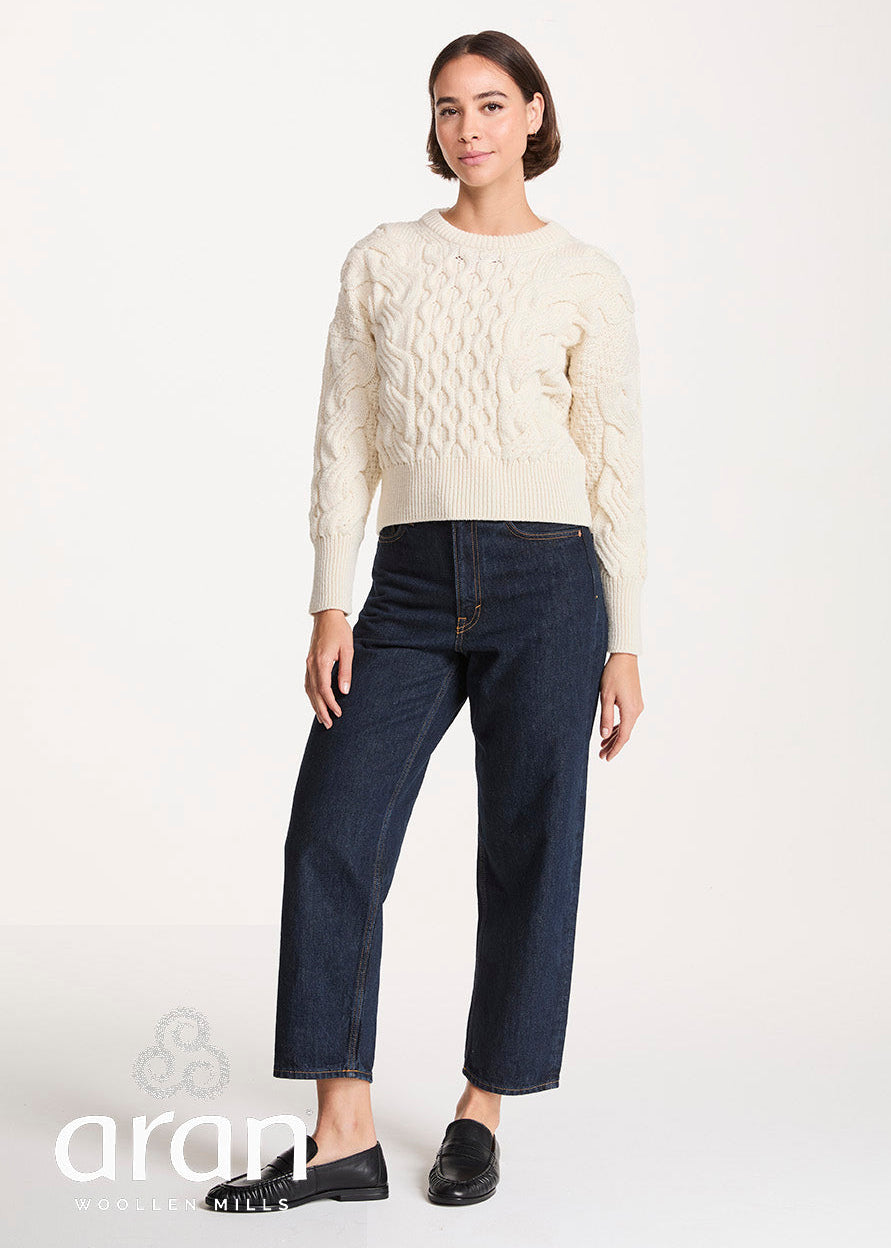 Crop Cable Knit Aran Sweater | Natural