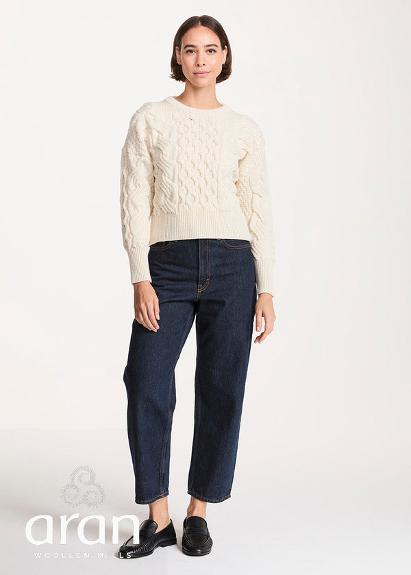 Crop Cable Knit Aran Sweater | Natural