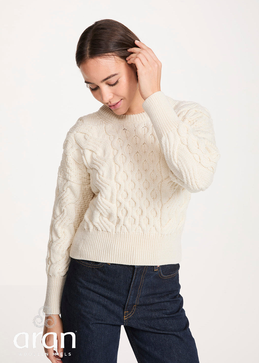 Crop Cable Knit Aran Sweater | Natural