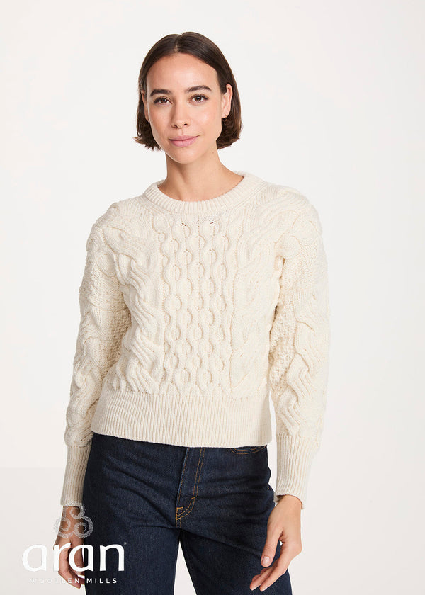 Crop Cable Knit Aran Sweater | Natural