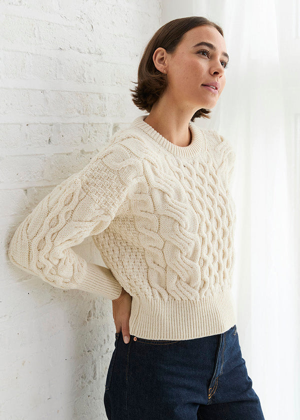 Crop Cable Knit Aran Sweater | Natural