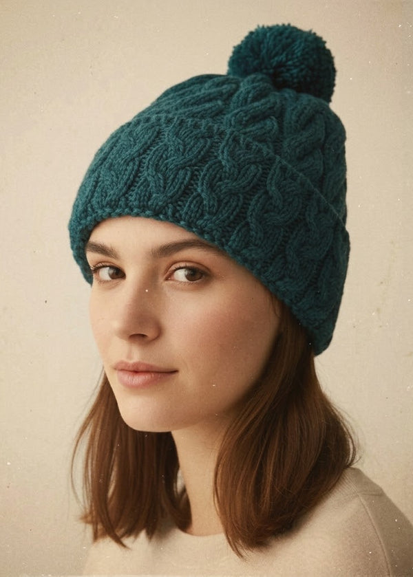 Cable Aran Hat with Pom Pom | Irish Sea