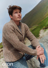 Men's Fisherman Rib Shawl Cardigan | Brown Donegal Wool