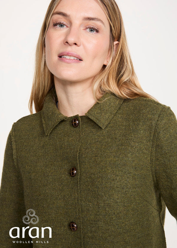Women's Aran Pure New Wool Jacket | Green - Clearance