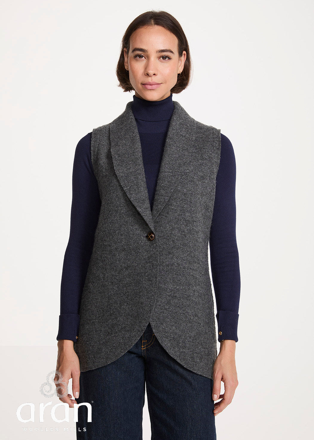 Women's Aran Pure New Wool Vest | Gray