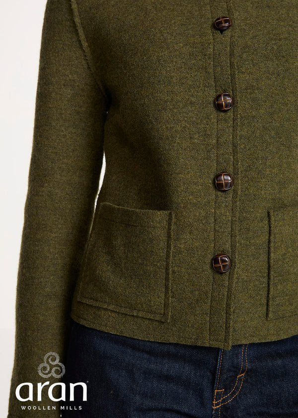 Women's Aran Pure New Wool Cropped Jacket | Green