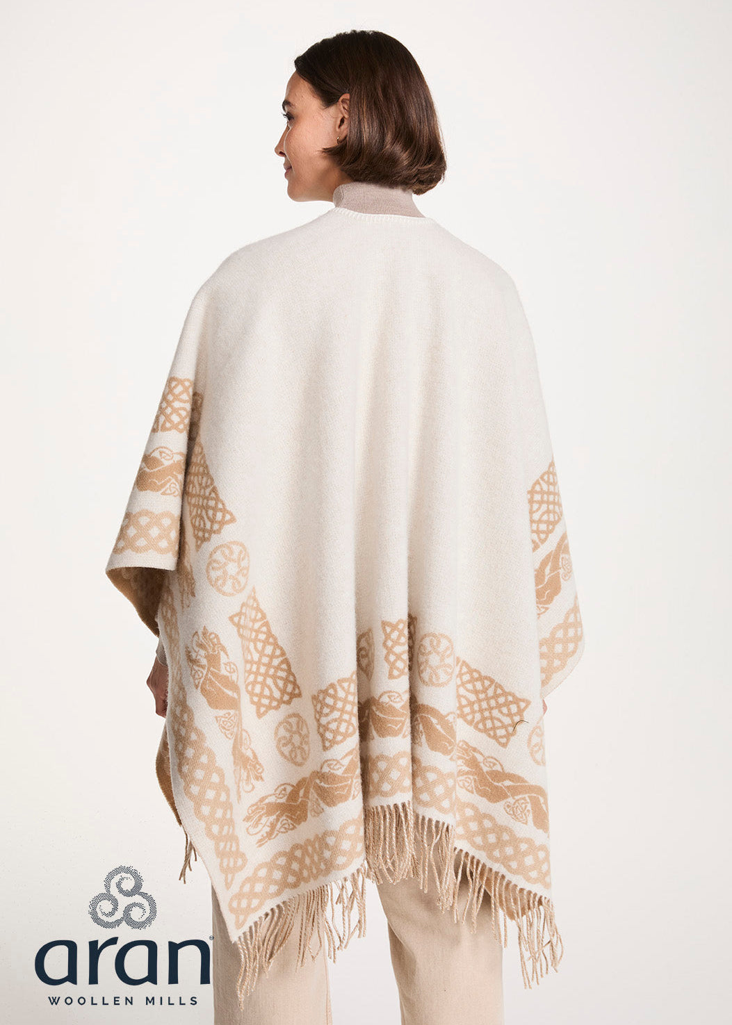 Aran 100% Wool Reversible Celtic Shawl | Natural - Clearance