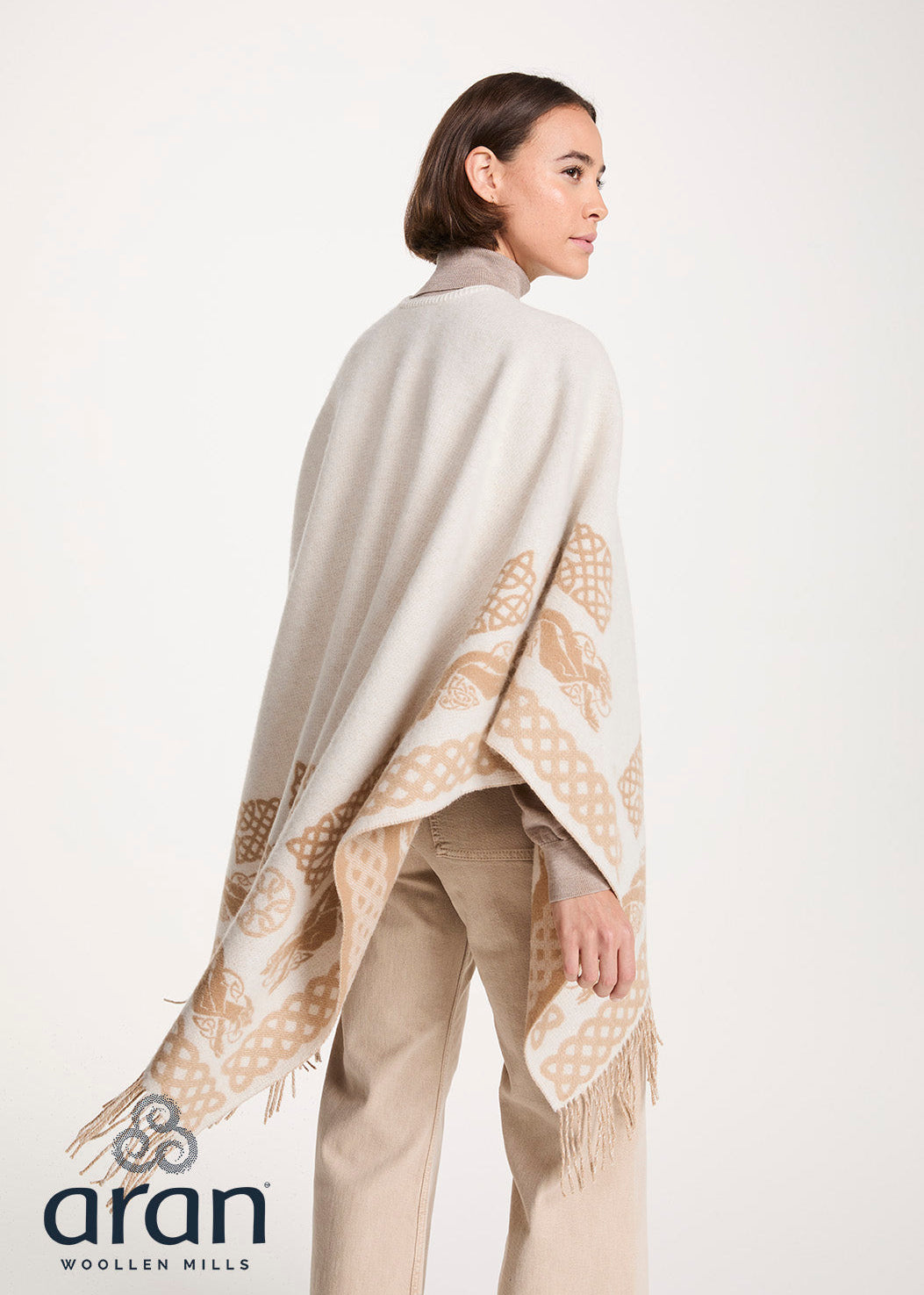Aran 100% Wool Reversible Celtic Shawl | Natural