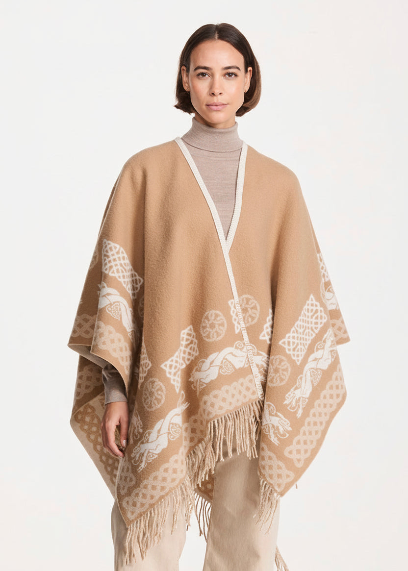 Aran 100% Wool Reversible Celtic Shawl | Natural