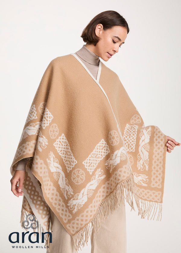 Aran 100% Wool Reversible Celtic Shawl | Natural