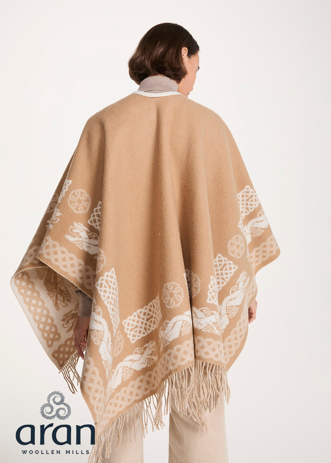 Aran 100% Wool Reversible Celtic Shawl | Natural