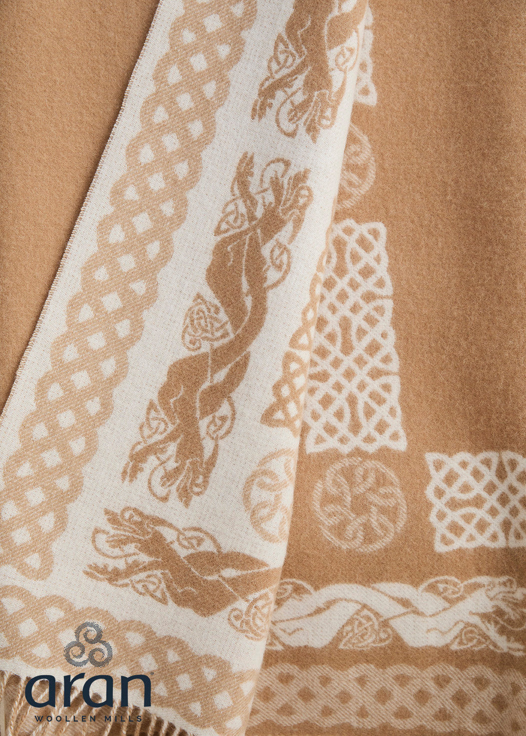 Aran 100% Wool Reversible Celtic Blanket | Natural