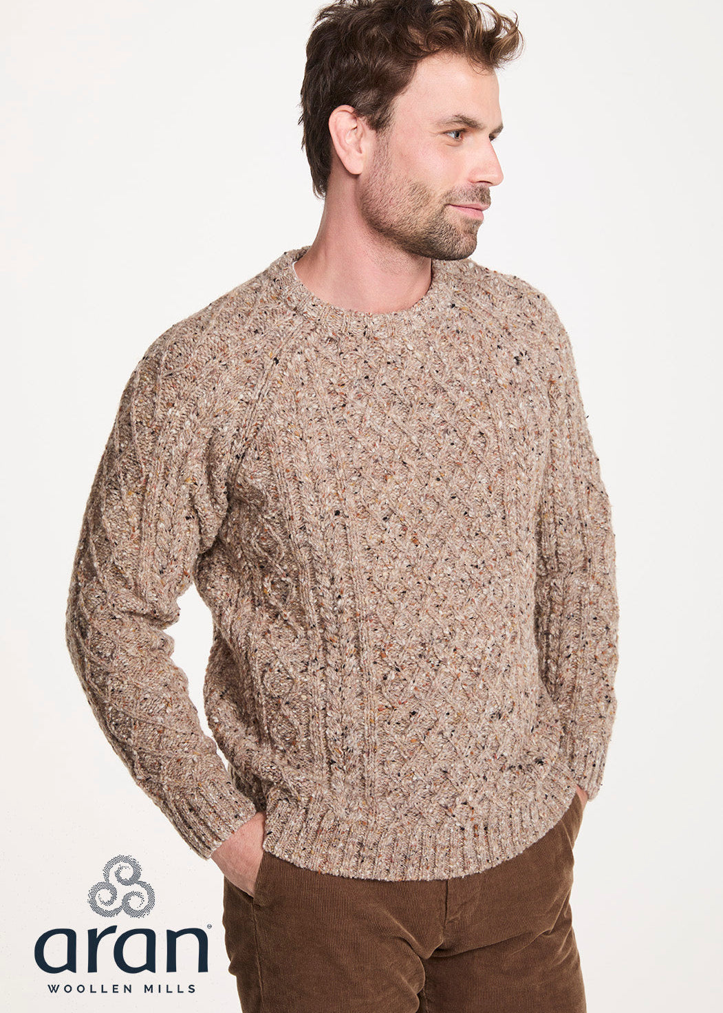 Donegal Tweed Aran Crew Neck Sweater — Oatmeal