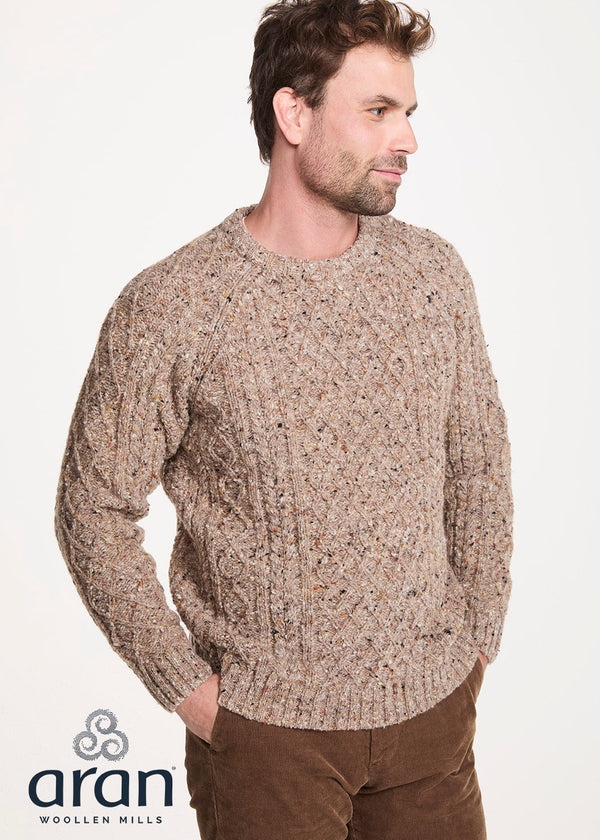 Donegal Tweed Aran Crew Neck Sweater — Oatmeal